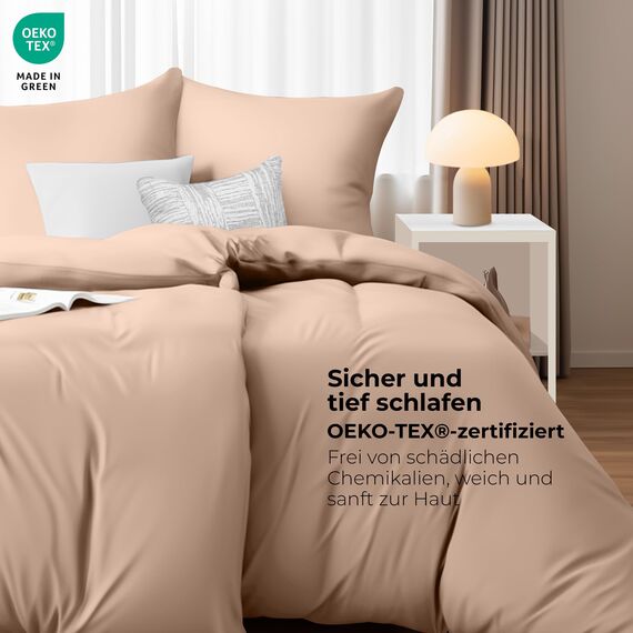 Utopia Bedding Bettwäsche 135x200 4teilig - Mikrofaser 2 Bettbezug 135x200 cm + 2 Kissenbezüge 80x80 cm - Beige