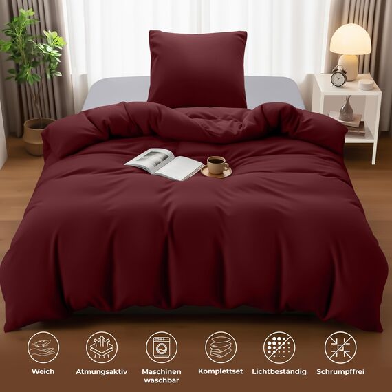 Utopia Bedding Bettwäsche 135x200 Set - Mikrofaser Bettbezug 135x200 cm + 1 Kissenbezug 80x80 cm - Burgund
