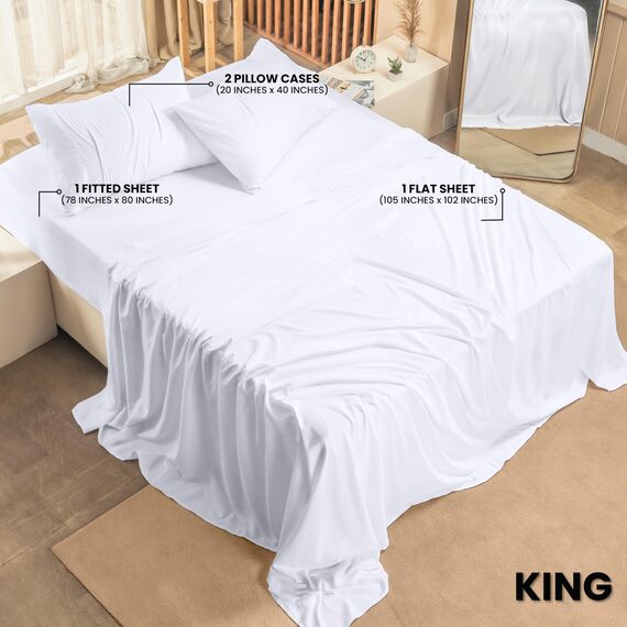 Utopia Bedding King-Size-Bettwäsche-Set, Packung mit 2 Bettlaken-Sets, perfekt für Spa, Hotel und Gästezimmer, gebürstete Mikrofaser, schrumpf- und lichtbeständig, pflegeleicht, Weiß