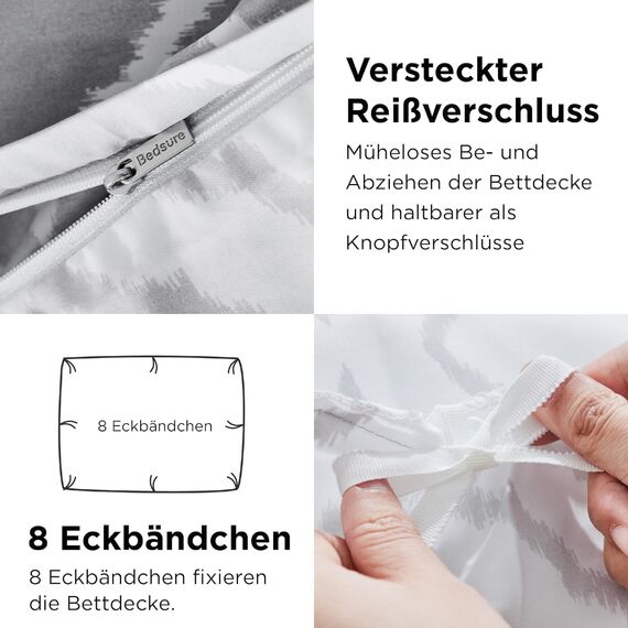 BEDSURE Bettwäsche 220x240 3teilig Bettbezug - Bettwäsche-Sets 220 x 240 cm mit 2 Kissenbezüge 80x80 cm, ÖKO-TEX Wendebettwäsche Bedding Gitter Grau Muster für Doppelbett mit Reißverschluss
