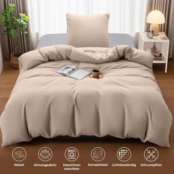 Utopia Bedding Bettwäsche 135x200 Set - Mikrofaser Bettbezug 135x200 cm + 1 Kissenbezug 80x80 cm - Beige