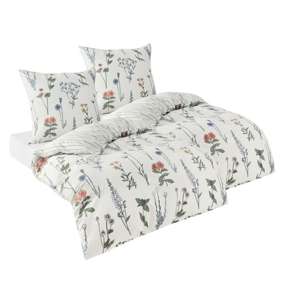 BEDSURE Bettwäsche 135x200 4teilig Bettbezug - Bettwäsche-Sets 135 x 200 cm 2er Set mit 2 Kissenbezüge 80x80cm, ÖKO-TEX Weiß Wendebettwäsche Bedding Muster Blumen Gestreift mit Reißverschluss
