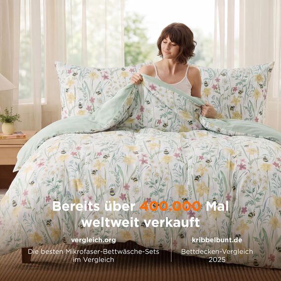 BEDSURE Bettwäsche 220x240 3teilig Bettbezug - Bettwäsche-Sets 240 x 220 cm mit 2 Kissenbezüge 80x80 cm, ÖKO-TEX Wendebettwäsche Bedding Grün Blumen Pflanze Muster für Doppelbett mit Reißverschluss