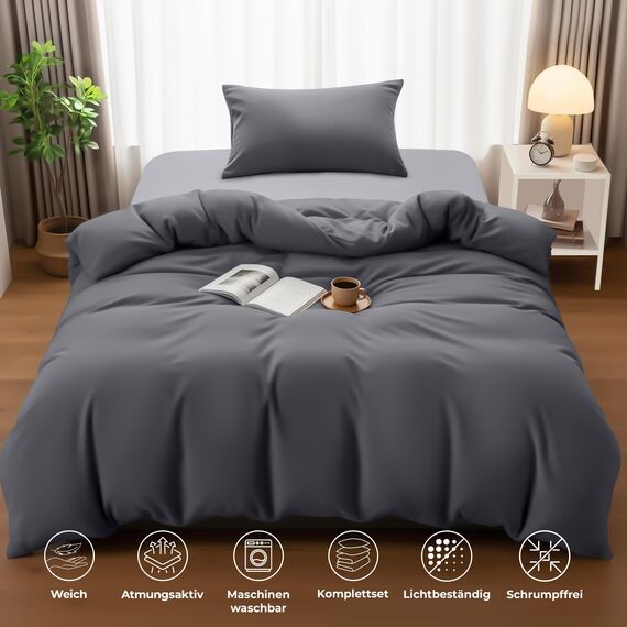 Utopia Bedding Bettwäsche 135x200 Set - Mikrofaser Bettbezug 135x200 cm + 1 Kissenbezug 50x75 cm - Grau
