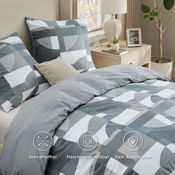 BEDSURE Bettwäsche 200x220 3teilig Bettbezug - Bettwäsche-Sets 200 x 220 cm mit 2 Kissenbezüge 80x80 cm, ÖKO-TEX Wendebettwäsche Bedding Grau Geometrie Muster für Doppelbett mit Reißverschluss