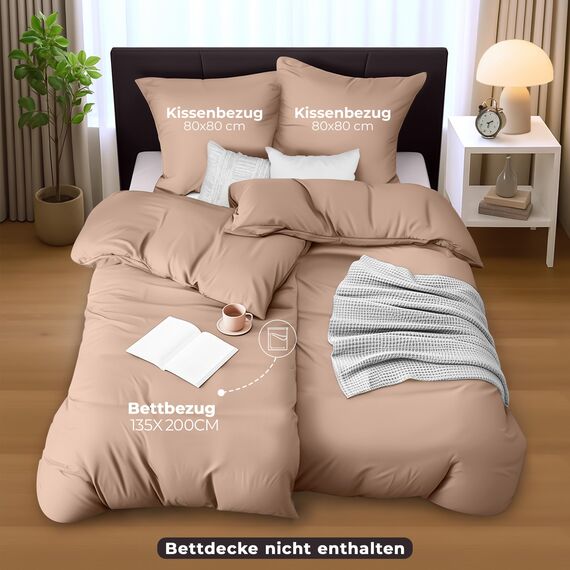 Utopia Bedding Bettwäsche 135x200 4teilig - Mikrofaser 2 Bettbezug 135x200 cm + 2 Kissenbezüge 80x80 cm - Beige