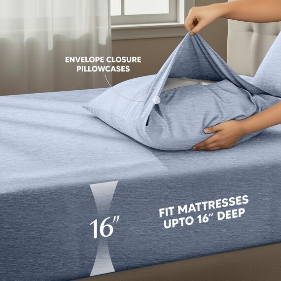 Utopia Bedding Queensize-Bettlaken-Set, 4-teiliges Bettlaken für Queen-Size-Bett, weiche und atmungsaktive Mikrofaser, enthält 1 Spannbetttuch, 1 Bettlaken und 2 Kissenbezüge (Heather Navy)