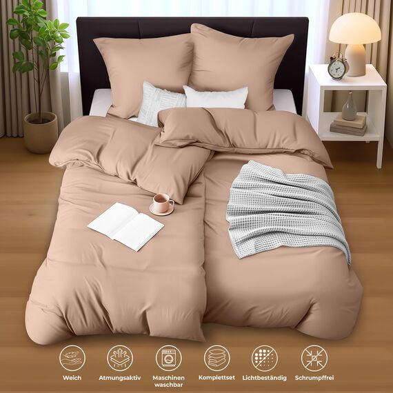 Utopia Bedding Bettwäsche 135x200 4teilig - Mikrofaser 2 Bettbezug 135x200 cm + 2 Kissenbezüge 80x80 cm - Beige
