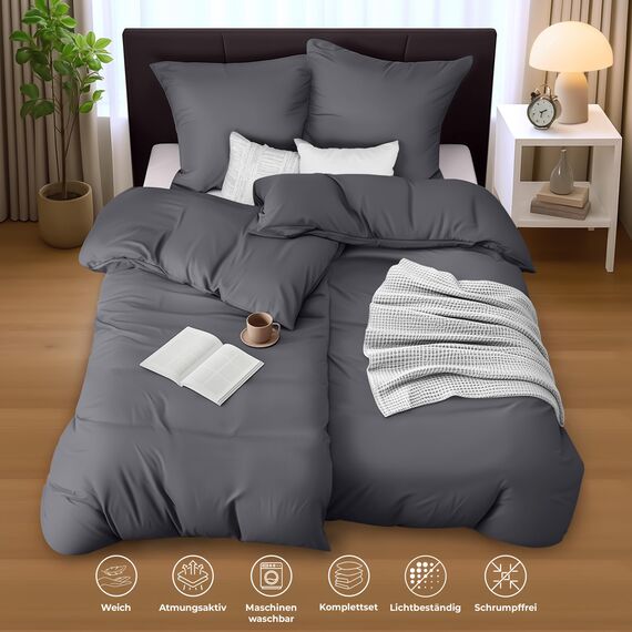 Utopia Bedding Bettwäsche 135x200 4teilig - Mikrofaser 2 Bettbezug 135x200 cm + 2 Kissenbezüge 80x80 cm - Grau