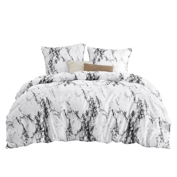 BEDSURE Bettwäsche 200x220 3teilig Bettbezug - Bettwäsche-Sets 200 x 220 cm mit 2 Kissenbezüge 80x80 cm, Weich Wendebettwäsche Bedding Marmor Weiß für Doppelbett mit Reißverschluss
