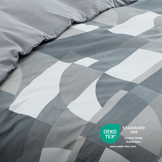 BEDSURE Bettwäsche 200x220 3teilig Bettbezug - Bettwäsche-Sets 200 x 220 cm mit 2 Kissenbezüge 80x80 cm, ÖKO-TEX Wendebettwäsche Bedding Grau Geometrie Muster für Doppelbett mit Reißverschluss