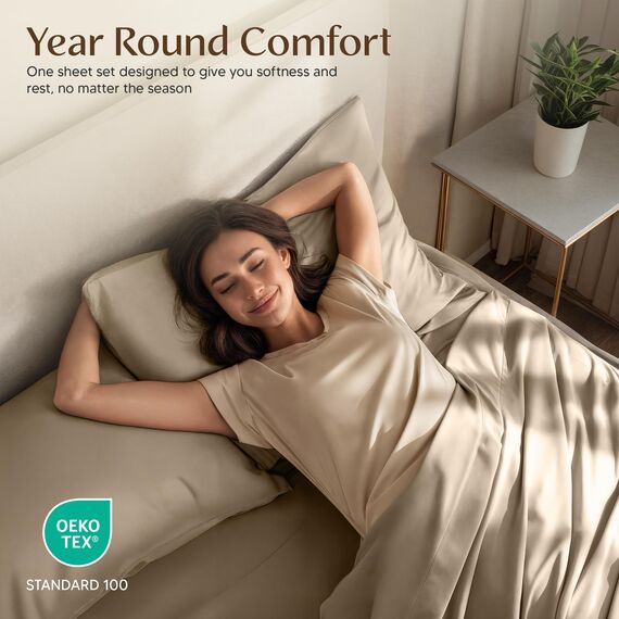 Utopia Bedding, Bettwäscheset für Queen Size Bett, 4-teilig, aus weicher und atmungsaktiver Mikrofaser, inklusive 1 Spannbettlaken, 1 Bettlaken und 2 Kissenbezügen, beige (Sand)