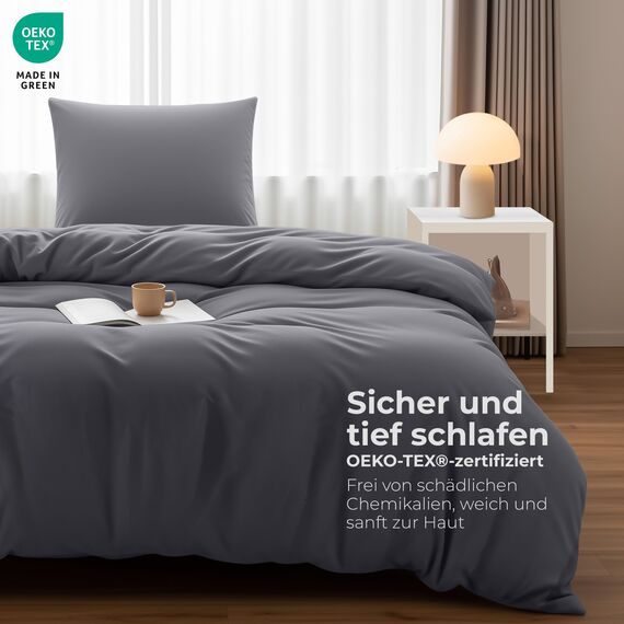 Utopia Bedding Bettwäsche 135x200 Set - Mikrofaser Bettbezug 135x200 cm + 1 Kissenbezug 80x80 cm - Grau