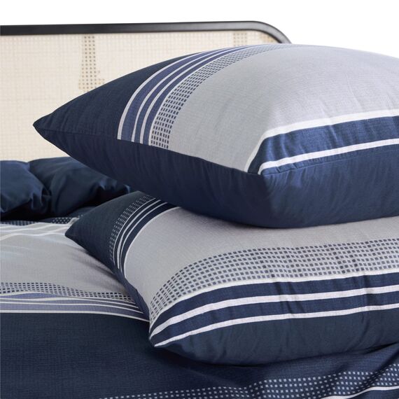 BEDSURE Bettwäsche 200x200 3teilig Bettbezug - Bettwäsche-Sets Blau 200 x 200 cm mit 2 Kissenbezüge 80x80 cm, ÖKO-TEX Wendebettwäsche Bedding Blau Gestreift Muster mit Reißverschluss