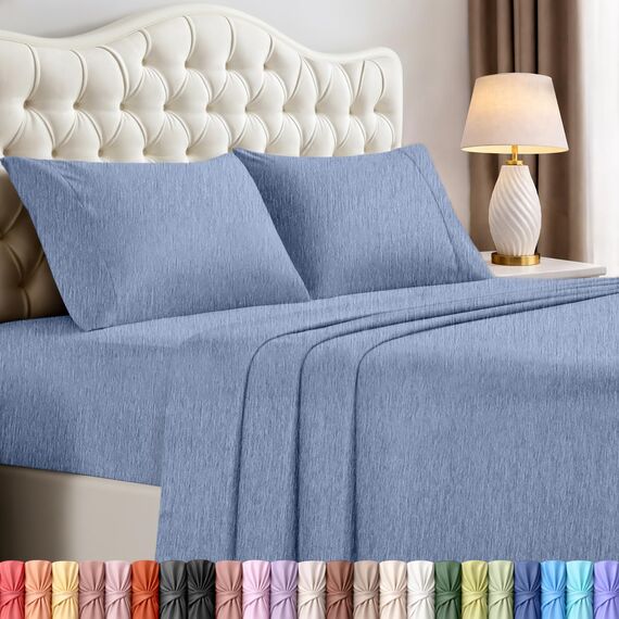 Utopia Bedding Queensize-Bettlaken-Set, 4-teiliges Bettlaken für Queen-Size-Bett, weiche und atmungsaktive Mikrofaser, enthält 1 Spannbetttuch, 1 Bettlaken und 2 Kissenbezüge (Heather Navy)