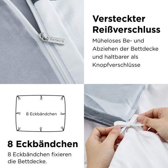 BEDSURE Bettwäsche 220x240 3teilig Bettbezug - Bettwäsche-Sets 220 x 240 cm mit 2 Kissenbezüge 80x80 cm, ÖKO-TEX Wendebettwäsche Bedding Grau Geometrie Muster für Doppelbett mit Reißverschluss