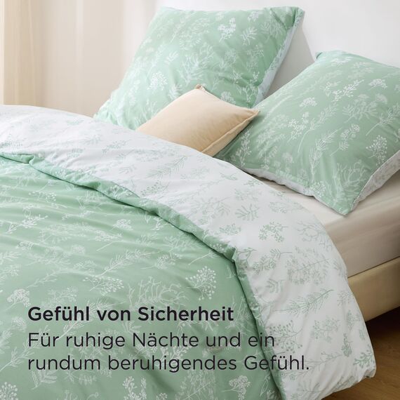 BEDSURE Bettwäsche 200x220 3teilig Bettbezug - Bettwäsche-Sets 200 x 220 cm mit 2 Kissenbezüge 80x80 cm, ÖKO-TEX Wendebettwäsche Bedding Grün Pflanzen Blätter Muster für Doppelbett mit Reißverschluss