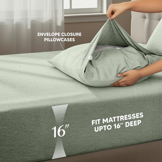 Utopia Bedding Queensize-Bettlaken-Set, 4-teiliges Bettlaken für Queen-Size-Bett, weiche und atmungsaktive Mikrofaser, enthält 1 Spannbetttuch, 1 Bettlaken und 2 Kissenbezüge (Heather Sage)