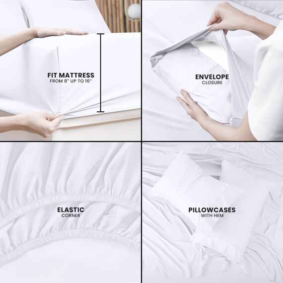 Utopia Bedding King-Size-Bettwäsche-Set, Packung mit 2 Bettlaken-Sets, perfekt für Spa, Hotel und Gästezimmer, gebürstete Mikrofaser, schrumpf- und lichtbeständig, pflegeleicht, Weiß