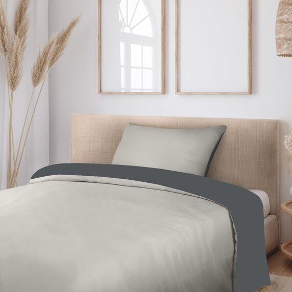 Utopia Bedding Bettwäsche 135x200 Set - Mikrofaser Bettbezug 135x200 cm + 1 Kissenbezug 50x75 cm - Dunkelgrau/Hellgrau