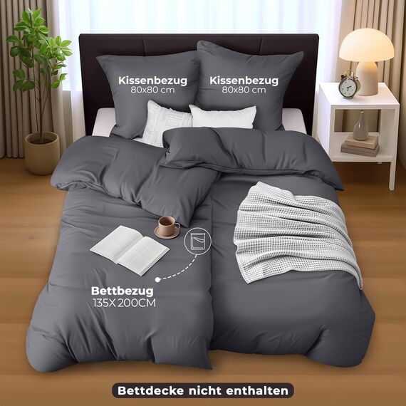 Utopia Bedding Bettwäsche 135x200 4teilig - Mikrofaser 2 Bettbezug 135x200 cm + 2 Kissenbezüge 80x80 cm - Grau