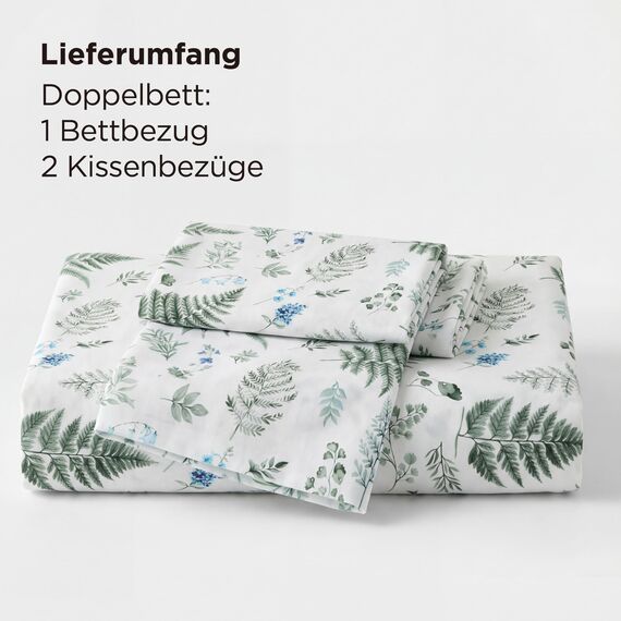 BEDSURE Bettwäsche 200x200 3teilig Bettbezug - Bettwäsche-Sets 200 x 200 cm mit 2 Kissenbezüge 80x80 cm, ÖKO-TEX Wendebettwäsche Bedding Muster Grün Blumen Pflanzen für Doppelbett mit Reißverschluss