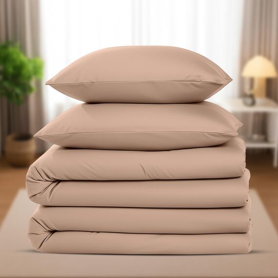 Utopia Bedding Bettwäsche 135x200 4teilig - Mikrofaser 2 Bettbezug 135x200 cm + 2 Kissenbezüge 80x80 cm - Beige