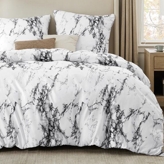 BEDSURE Bettwäsche 220x240 3teilig Bettbezug - Bettwäsche-Sets 220 x 240 cm mit 2 Kissenbezüge 80x80 cm, Weich Wendebettwäsche Bedding Marmor Weiß für Doppelbett mit Reißverschluss