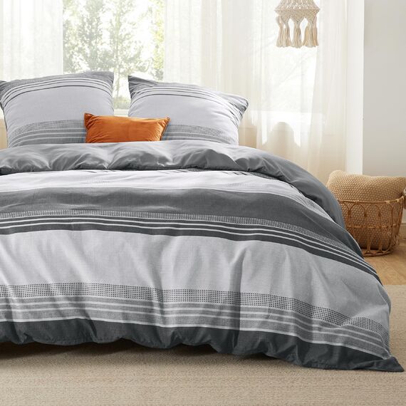 BEDSURE Bettwäsche 220x240 3teilig Bettbezug - Bettwäsche-Sets Grau 220 x 240 cm mit 2 Kissenbezüge 80x80 cm, ÖKO-TEX Wendebettwäsche Bedding Grau Gestreift Muster mit Reißverschluss