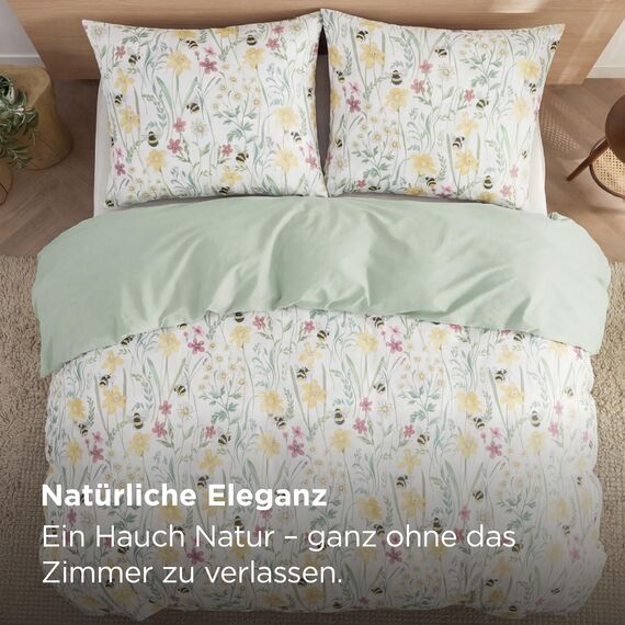 BEDSURE Bettwäsche 220x240 3teilig Bettbezug - Bettwäsche-Sets 240 x 220 cm mit 2 Kissenbezüge 80x80 cm, ÖKO-TEX Wendebettwäsche Bedding Grün Blumen Pflanze Muster für Doppelbett mit Reißverschluss