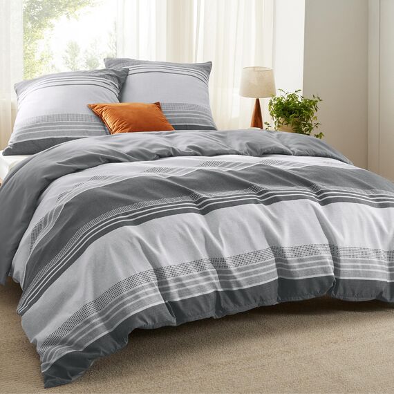 BEDSURE Bettwäsche 220x240 3teilig Bettbezug - Bettwäsche-Sets Grau 220 x 240 cm mit 2 Kissenbezüge 80x80 cm, ÖKO-TEX Wendebettwäsche Bedding Grau Gestreift Muster mit Reißverschluss