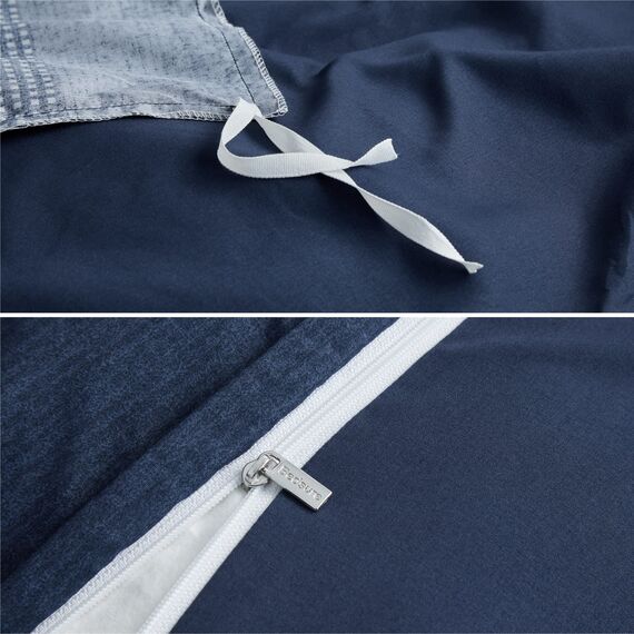 BEDSURE Bettwäsche 200x200 3teilig Bettbezug - Bettwäsche-Sets Blau 200 x 200 cm mit 2 Kissenbezüge 80x80 cm, ÖKO-TEX Wendebettwäsche Bedding Blau Gestreift Muster mit Reißverschluss