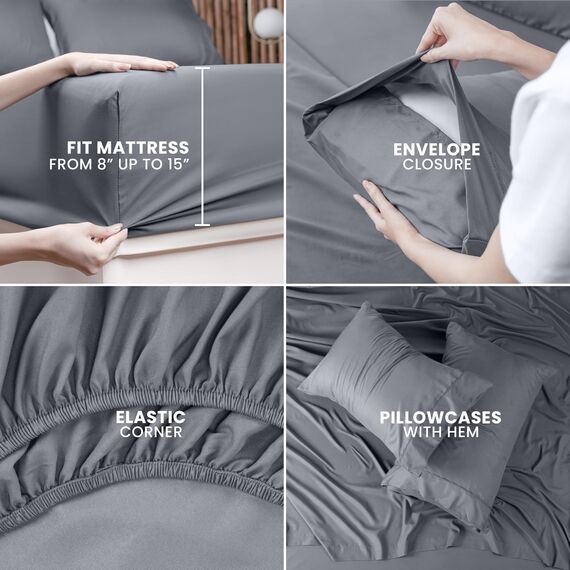 Utopia Bedding King-Size-Bettwäsche-Set, Packung mit 2 Bettlaken-Sets, perfekt für Spa, Hotel und Gästezimmer, gebürstete Mikrofaser, schrumpf- und lichtbeständig, pflegeleicht, Grau