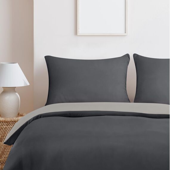 Utopia Bedding Bettwäsche 200x200 Set - Mikrofaser Bettbezug 200x200 cm + 2 Kissenbezüge 50x75 cm - Dunkelgrau/Hellgrau