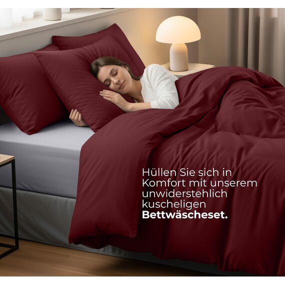 Utopia Bedding Bettwäsche 200x200 Set - Mikrofaser Bettbezug 200x200 cm + 2 Kissenbezüge 80x80 cm - Burgund