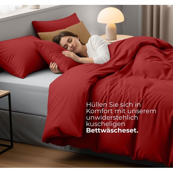 Utopia Bedding Bettwäsche 200x200 Set - Mikrofaser Bettbezug 200x200 cm + 2 Kissenbezüge 50x75 cm - Rot