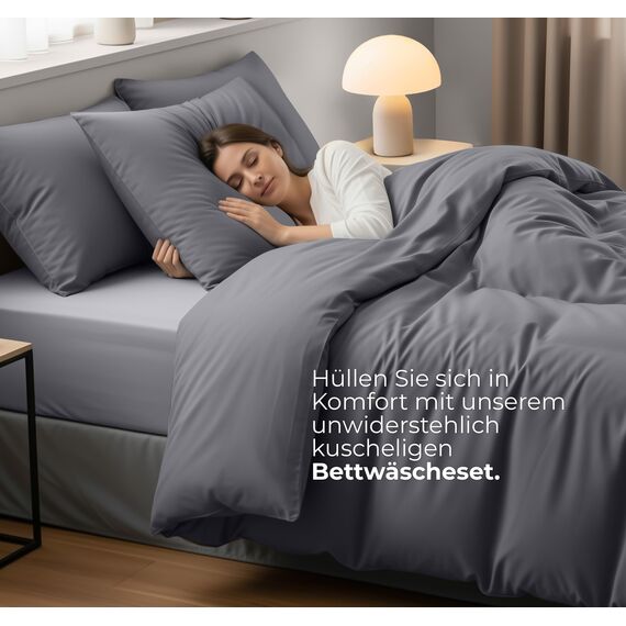 Utopia Bedding Bettwäsche 200x220 Set - Mikrofaser Bettbezug 200x220 cm + 2 Kissenbezüge 80x80 cm - Grau