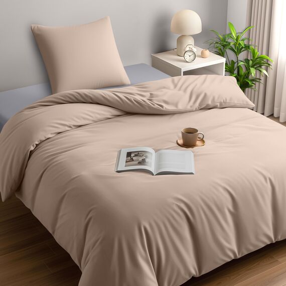 Utopia Bedding Bettwäsche 140x200 Set - Mikrofaser Bettbezug 140x200 cm + 1 Kissenbezug 65x65 cm - Beige