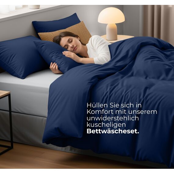 Utopia Bedding Bettwäsche 200x200 Set - Mikrofaser Bettbezug 200x200 cm + 2 Kissenbezüge 50x75 cm - Marineblau
