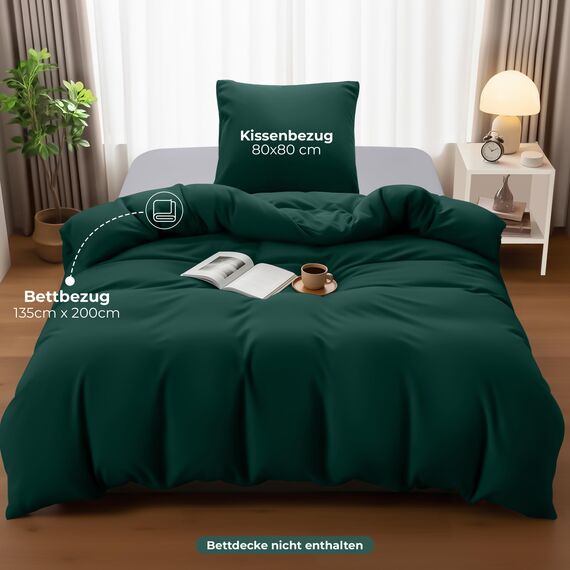 Utopia Bedding Bettwäsche 135x200 Set - Mikrofaser Bettbezug 135x200 cm + 1 Kissenbezug 80x80 cm - Smaragd