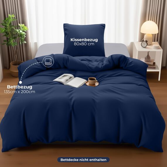 Utopia Bedding Bettwäsche 135x200 Set - Mikrofaser Bettbezug 135x200 cm + 1 Kissenbezug 80x80 cm -Blu Navy