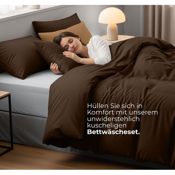 Utopia Bedding Bettwäsche 200x200 Set - Mikrofaser Bettbezug 200x200 cm + 2 Kissenbezüge 50x75 cm - Braun