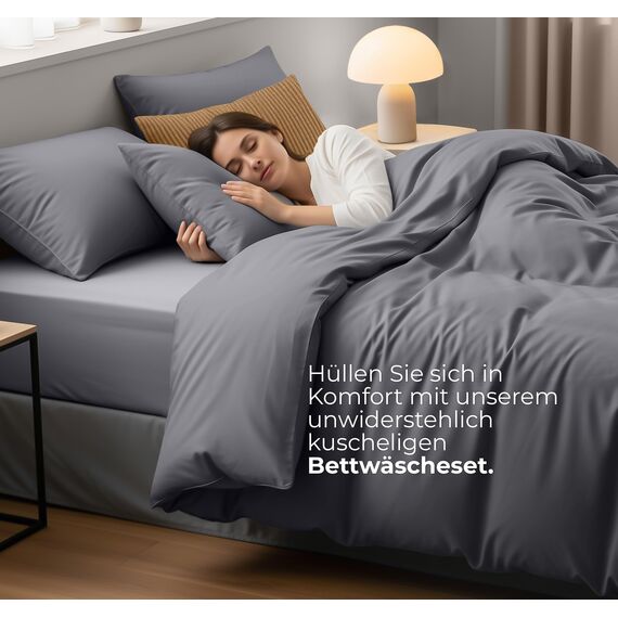 Utopia Bedding Bettwäsche 200x200 Set - Mikrofaser Bettbezug 200x200 cm + 2 Kissenbezüge 50x75 cm - Grau