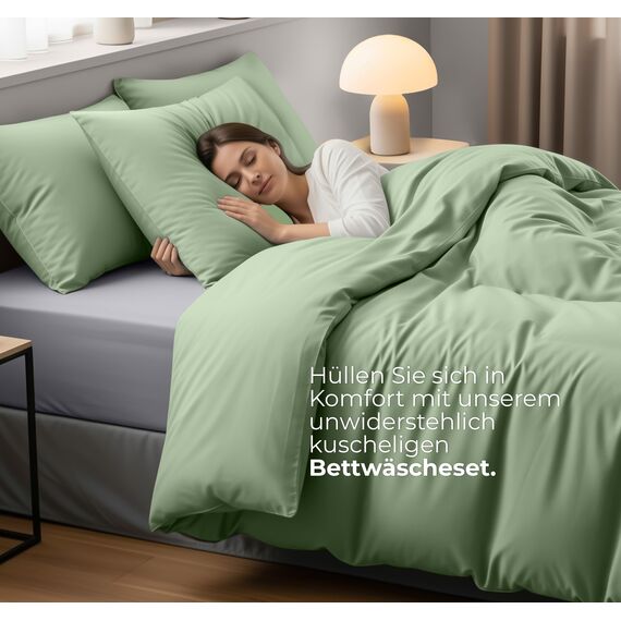 Utopia Bedding Bettwäsche 220x240 Set - Mikrofaser Bettbezug 240x220 cm + 2 Kissenbezüge 65x65 cm - Salbeigrün
