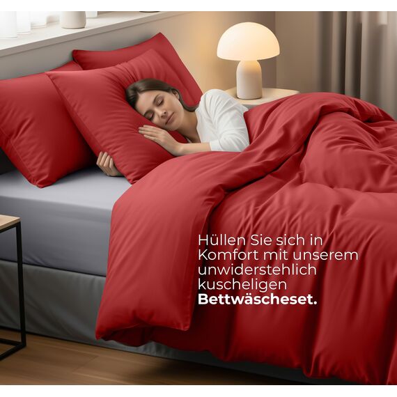 Utopia Bedding Bettwäsche 135x200 Set - Mikrofaser Bettbezug 135x200 cm + 1 Kissenbezug 80x80 cm - Rot
