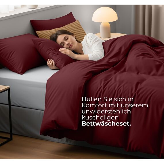 Utopia Bedding Bettwäsche 200x200 Set - Mikrofaser Bettbezug 200x200 cm + 2 Kissenbezüge 50x75 cm - Burgund