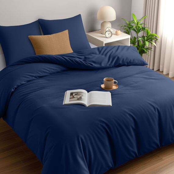 Utopia Bedding Bettwäsche 220x240 Set - Mikrofaser Bettbezug 240x220 cm + 2 Kissenbezüge 65x65 cm - Marineblau