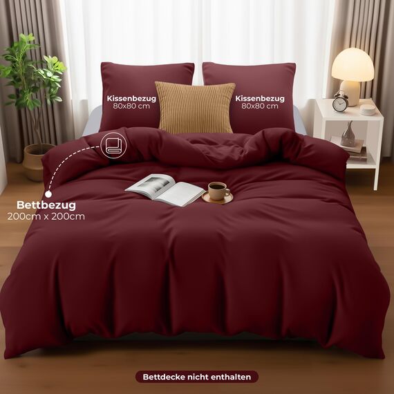 Utopia Bedding Bettwäsche 200x200 Set - Mikrofaser Bettbezug 200x200 cm + 2 Kissenbezüge 80x80 cm - Burgund