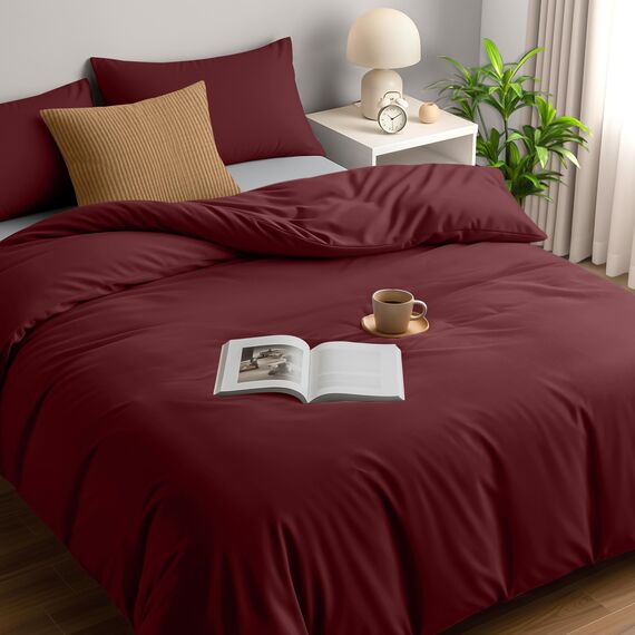 Utopia Bedding Bettwäsche 200x200 Set - Mikrofaser Bettbezug 200x200 cm + 2 Kissenbezüge 50x75 cm - Burgund