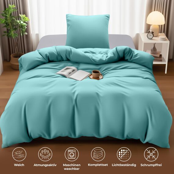Utopia Bedding Bettwäsche 135x200 Set - Mikrofaser Bettbezug 135x200 cm + 1 Kissenbezug 80x80 cm - Spa blau